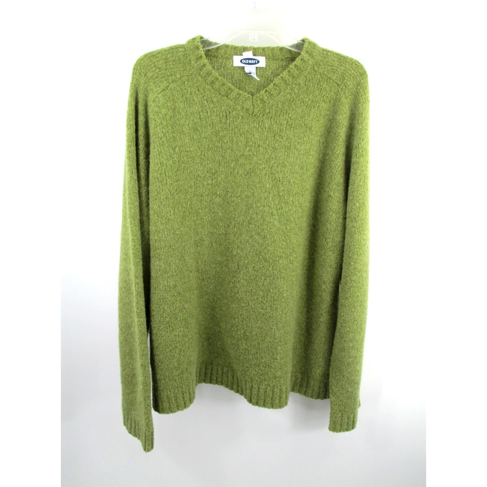 Old Navy Pullover Sweater Mens XL Green Wool Blend V-Neck Vintage 90s Preppy